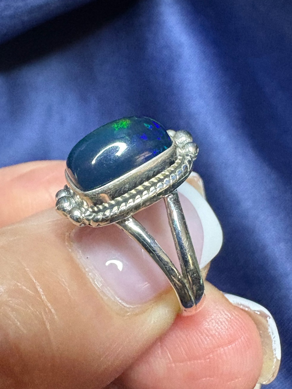 Ring Black Opal Multi-color Flash 925 Sterling Silver Vintage Inspired - Picture 7 of 13